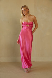 pink strapless keyhole front maxi dress