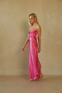 pink sweetheart strapless maxi dress