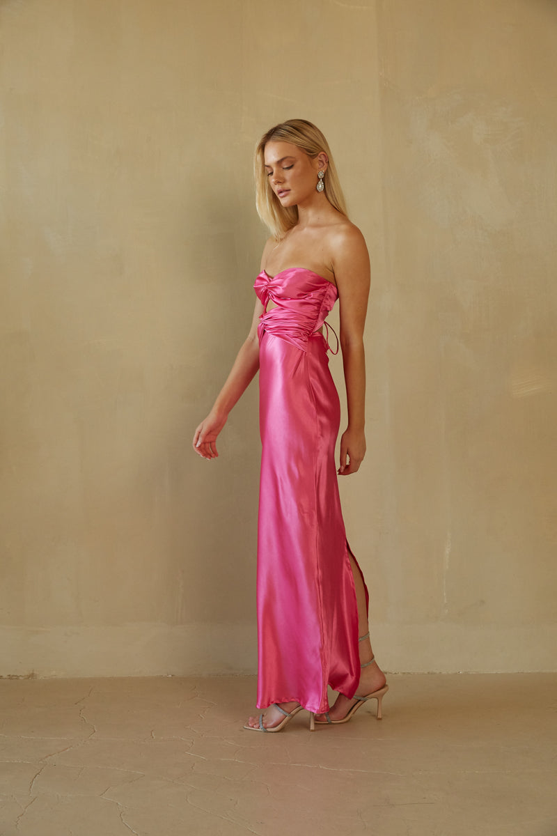 pink sweetheart strapless maxi dress