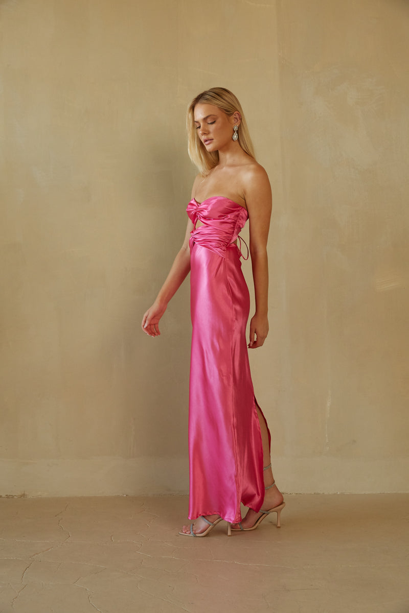 silk strapless maxi dress Infinite Strapless Open Back Satin Convertible Maxi Dress TAUPE / XS by Sugarlips