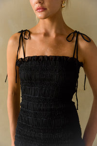 Alani Smocked Ruffle Bodycon Mini Dress Shop American Threads Online Black / L Alani Smocked Ruffle Bodycon Mini Dress Shop American Threads Online Black / L