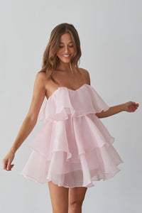 Alesia Strapless Tiered Organza Babydoll Mini Dress Shop American Threads Unique Dress Boutique White / M Alesia Strapless Tiered Organza Babydoll Mini Dress Shop American Threads Unique Dress Boutique White / M