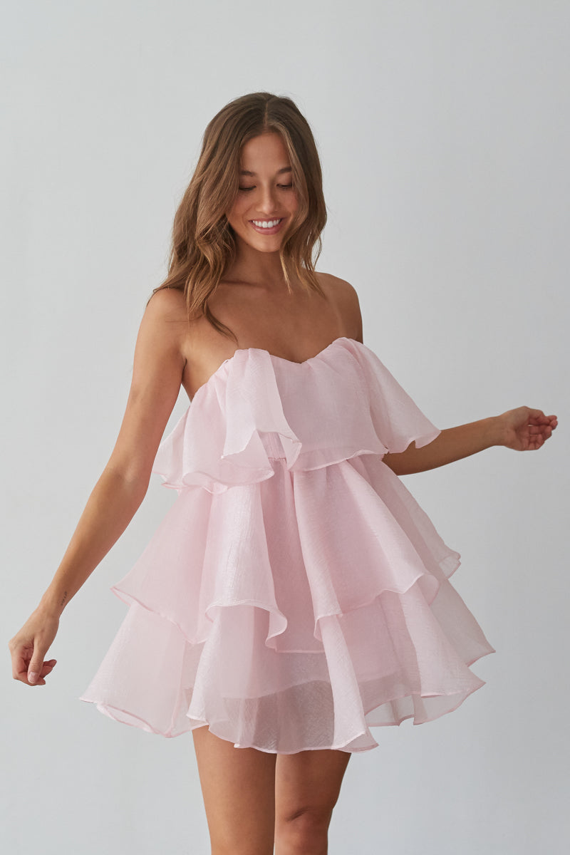 Alesia Strapless Tiered Organza Babydoll Mini Dress Shop American Threads Unique Dress Boutique White / M Alesia Strapless Tiered Organza Babydoll Mini Dress Shop American Threads Unique Dress Boutique White / M