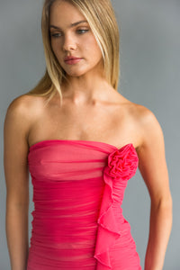 Alexia Strapless Rosette Drape Bodycon Mini Dress