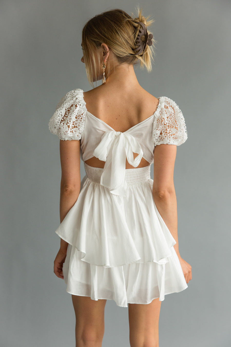 Alinda Lace Puff Sleeve Romper, White / M