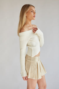 off white foldover asymmetrical sweater top | elevated unique sweaters 