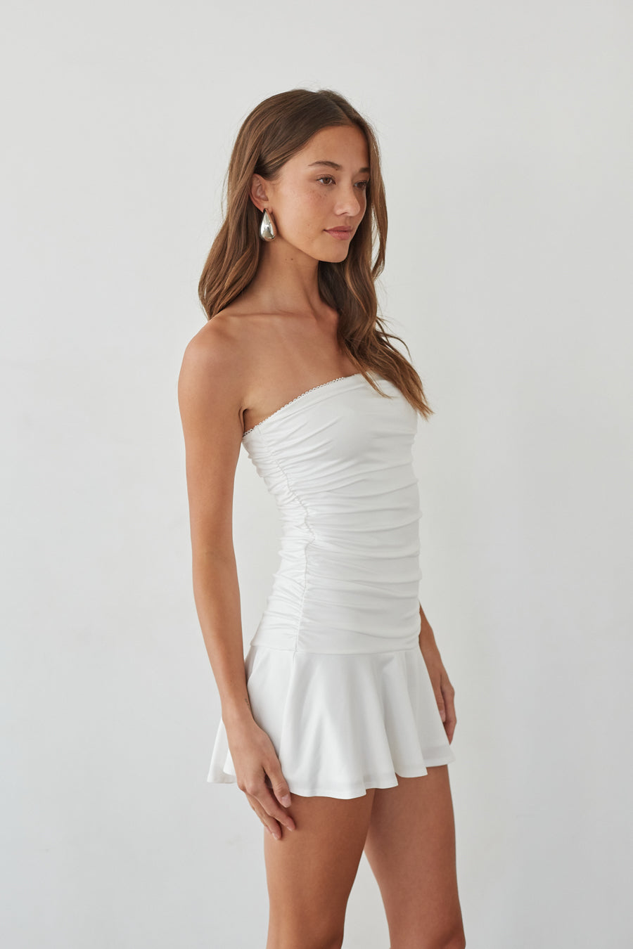 Alora Strapless Ruched Mini Dress | Shop American Threads Online Boutique Alora Strapless Ruched Mini Dress | Shop American Threads Online Boutique
