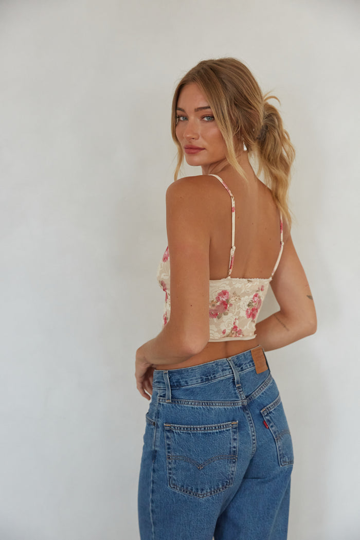 back view | floral lace corset top with keyhole cutout | coquette summer tops