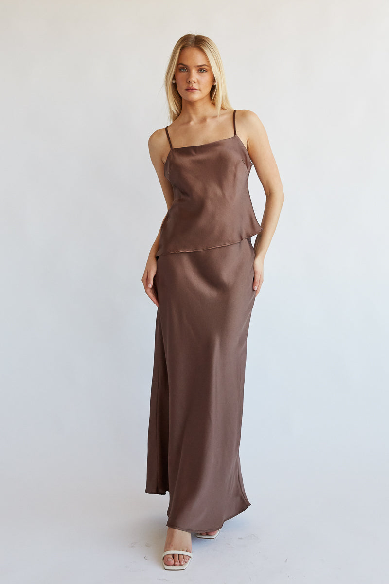 trendy brown tank and skirt matching set - semi formal matching set 