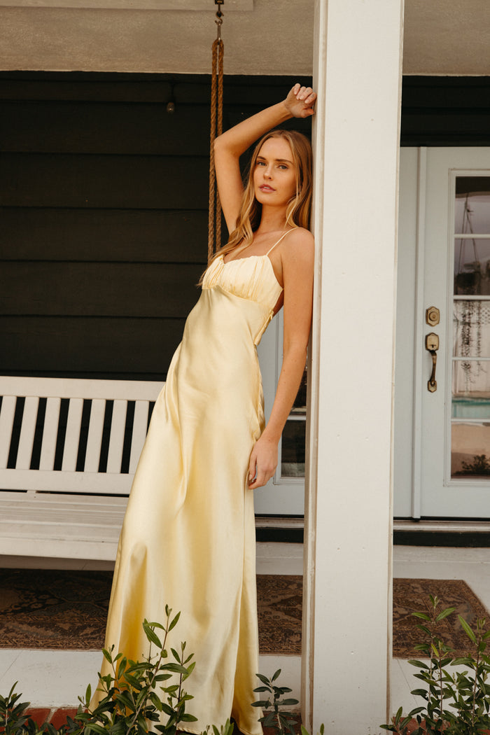 Andie Open Back Satin Maxi Dress Shop American Threads Women's Trendy Online Boutique Blue / M Andie Open Back Satin Maxi Dress Shop American Threads Women's Trendy Online Boutique Blue / M