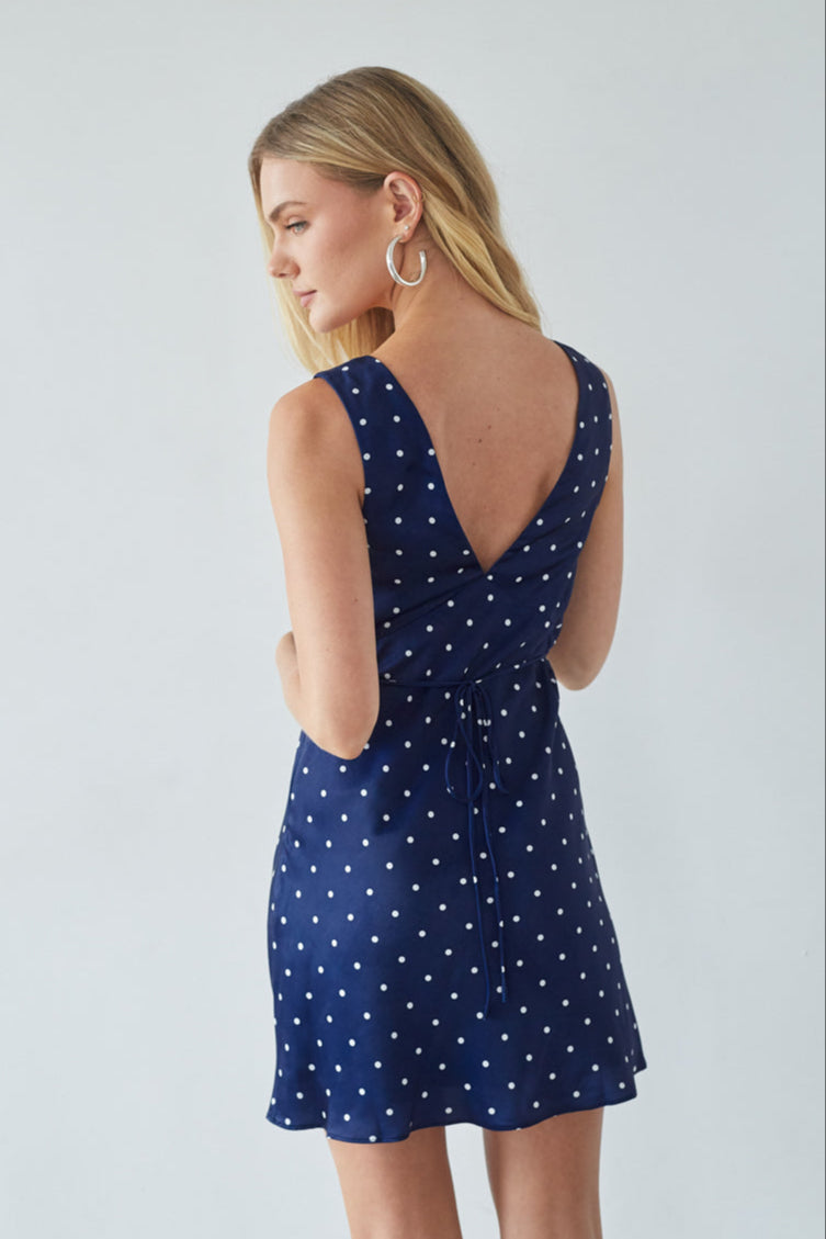Annie Polka Dot Satin Mini Dress, White + Red / L