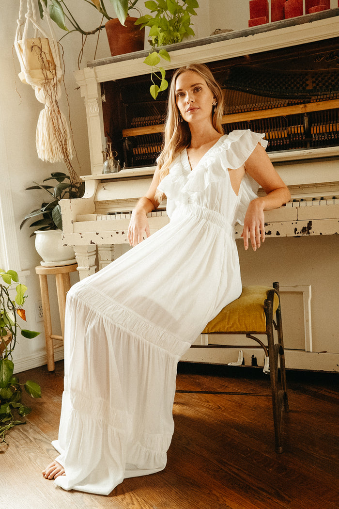 white ruffle tiered maxi dress | coachella maxi dress