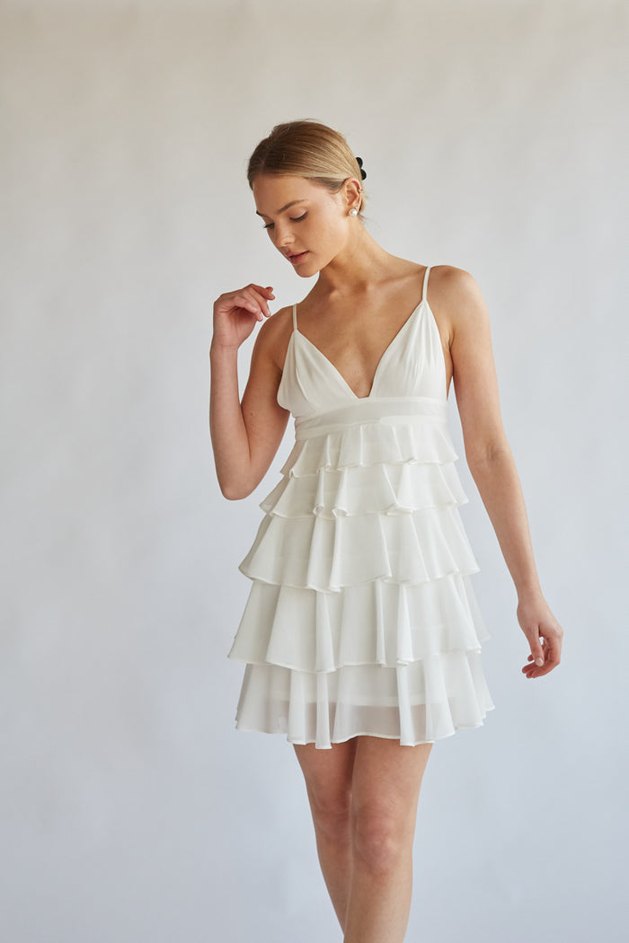 Aria Tiered Ruffle Mini Dress Shop American Threads Online Boutique Azalea / L Aria Tiered Ruffle Mini Dress Shop American Threads Online Boutique Azalea / L