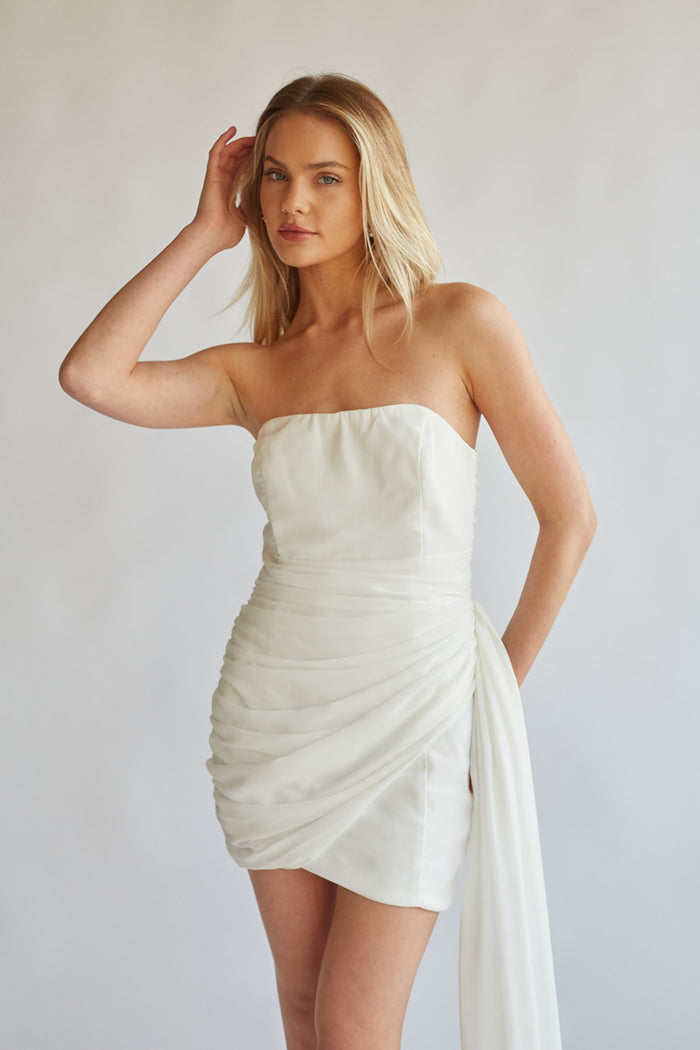 Ariana Draped Strapless Mini Dress Shop American Threads Women's Trendy Online Boutique White / M Ariana Draped Strapless Mini Dress Shop American Threads Women's Trendy Online Boutique White / M