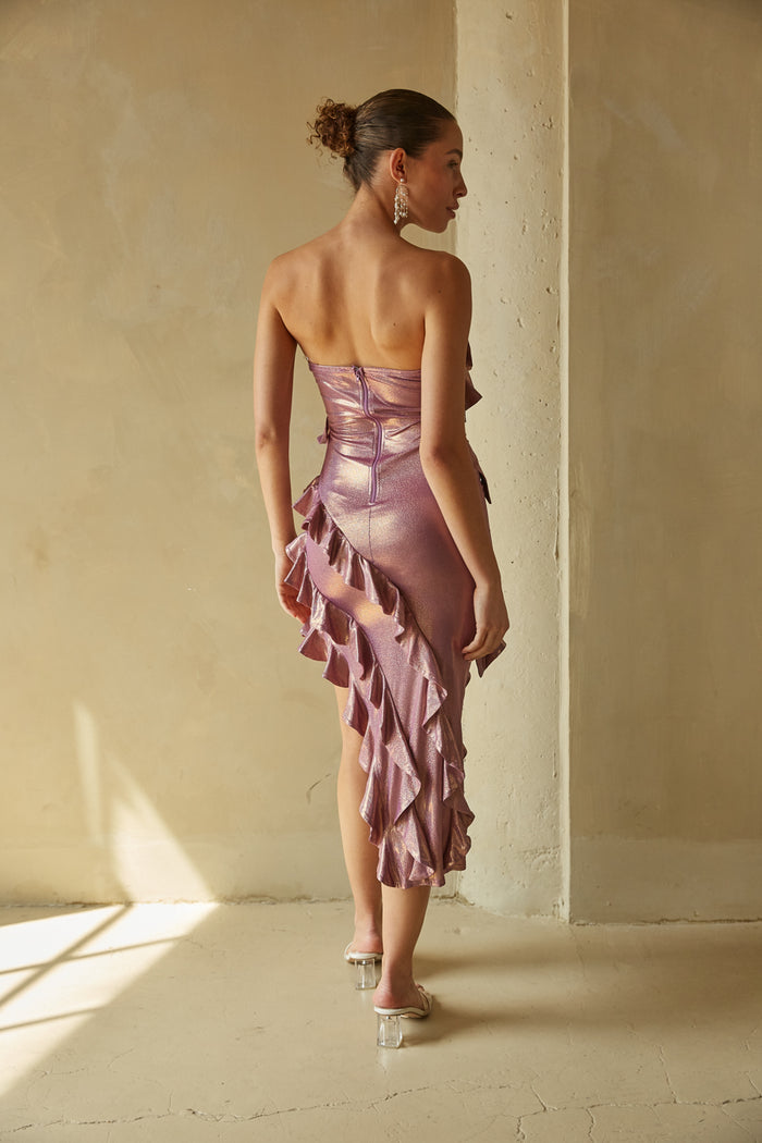 Ariel Strapless Ruffle Midi Dress Shop American Threads Women's Trendy Online Boutique Amethyst / S Ariel Strapless Ruffle Midi Dress Shop American Threads Women's Trendy Online Boutique Amethyst / S