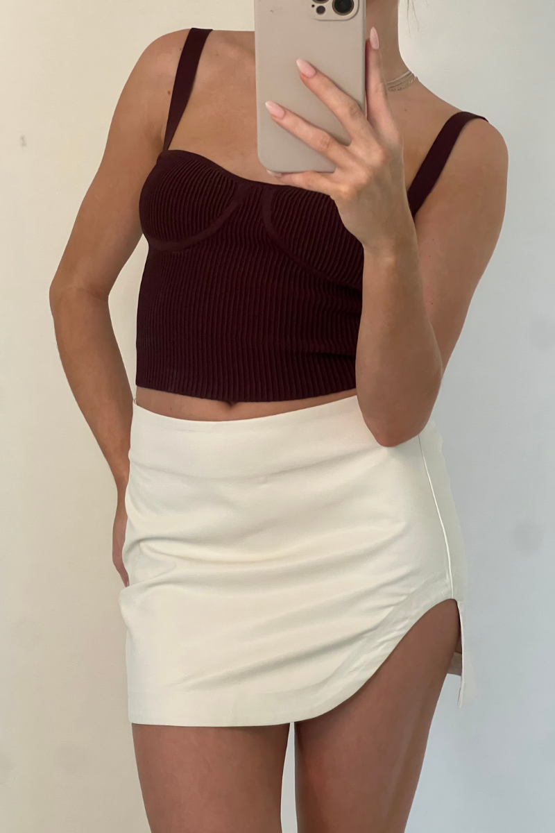 white faux leather mini skort - vegan leather low rise skort - date night outfit