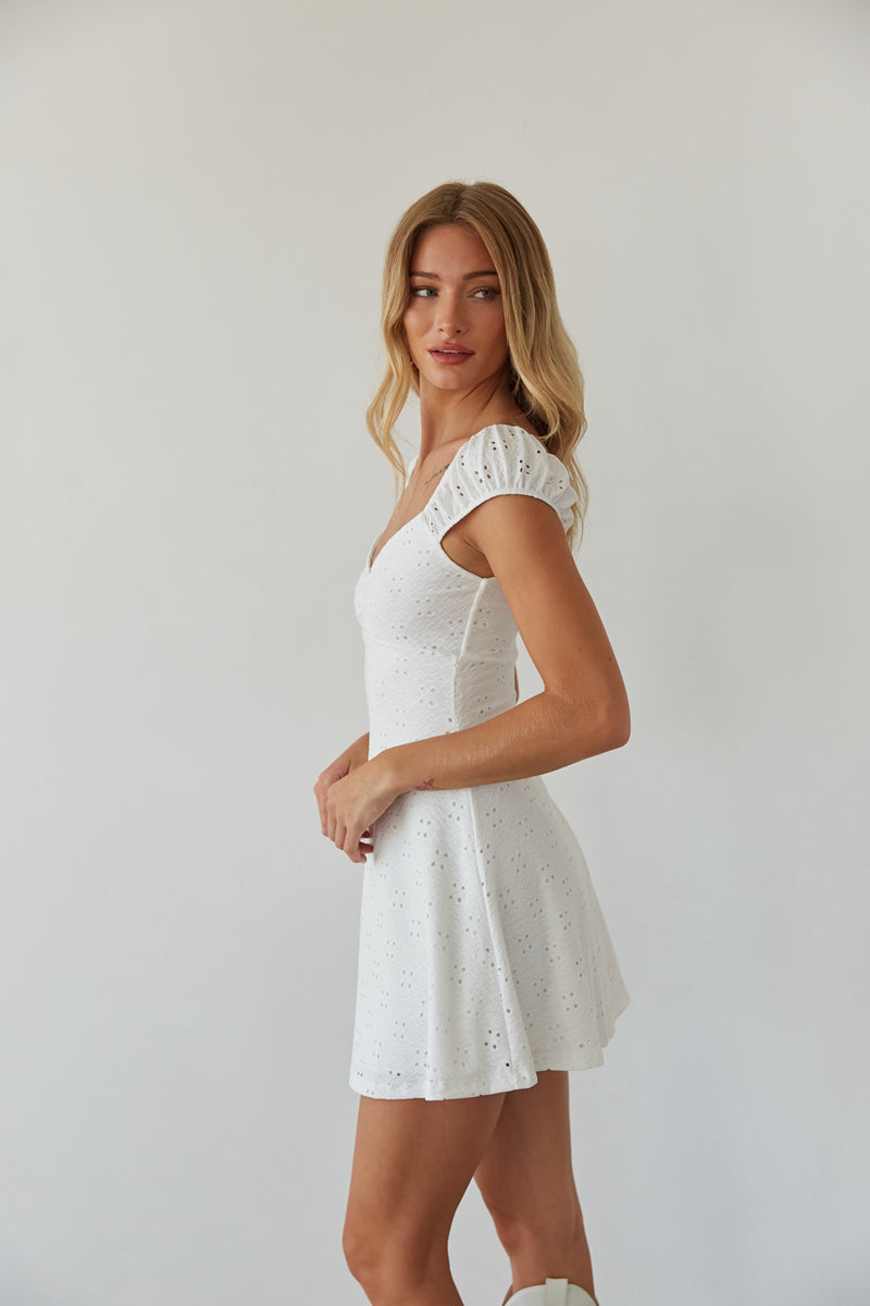 Aspen Puff Sleeve Eyelet Mini Dress | American Threads White / S Aspen Puff Sleeve Eyelet Mini Dress | American Threads White / S