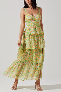 yellow floral wedding guest dress | romantic maxi dress boutique