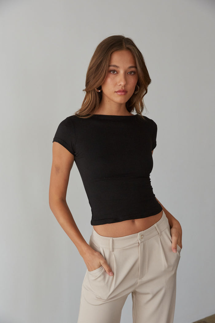 black backless baby tee