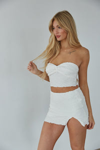 white twist front tube top and mini skirt set - cute resort wear - white matching set for summer