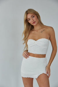 white matching skirt set - cute summer sets - white crinkle fabric tube top and mini skirt