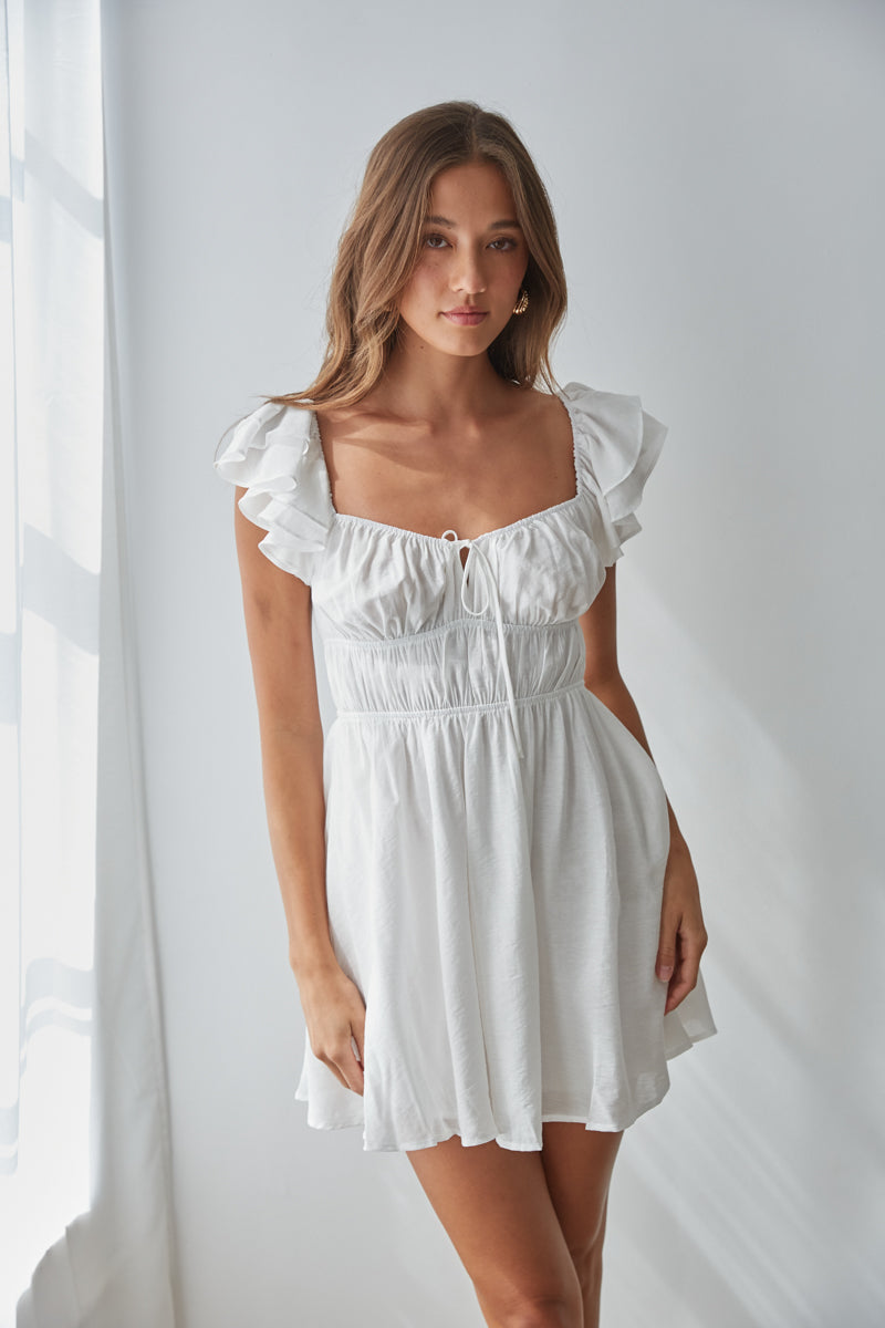 white ruffle sleeve mini dress