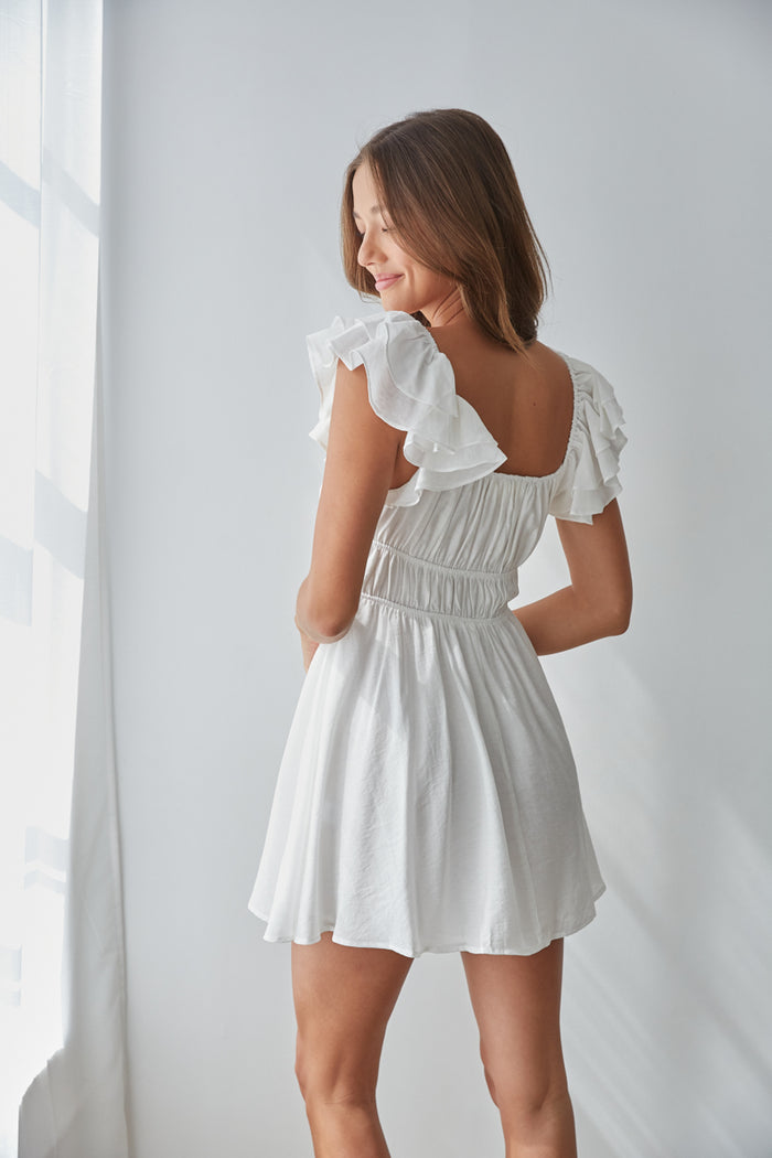 white ruffle sleeve babydoll dress