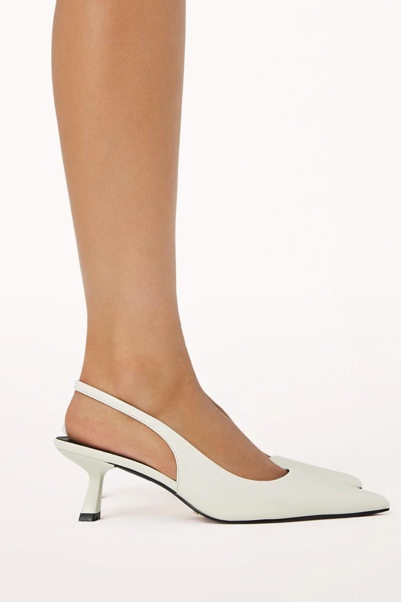 white faux leather patent pumps | Billini Australia Ayla pointed kitten heel