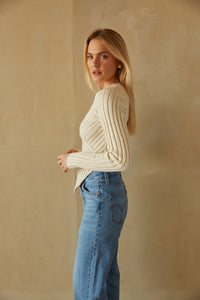 ivory v cut sweater - thick cropped sweater - cute knit tops for fall