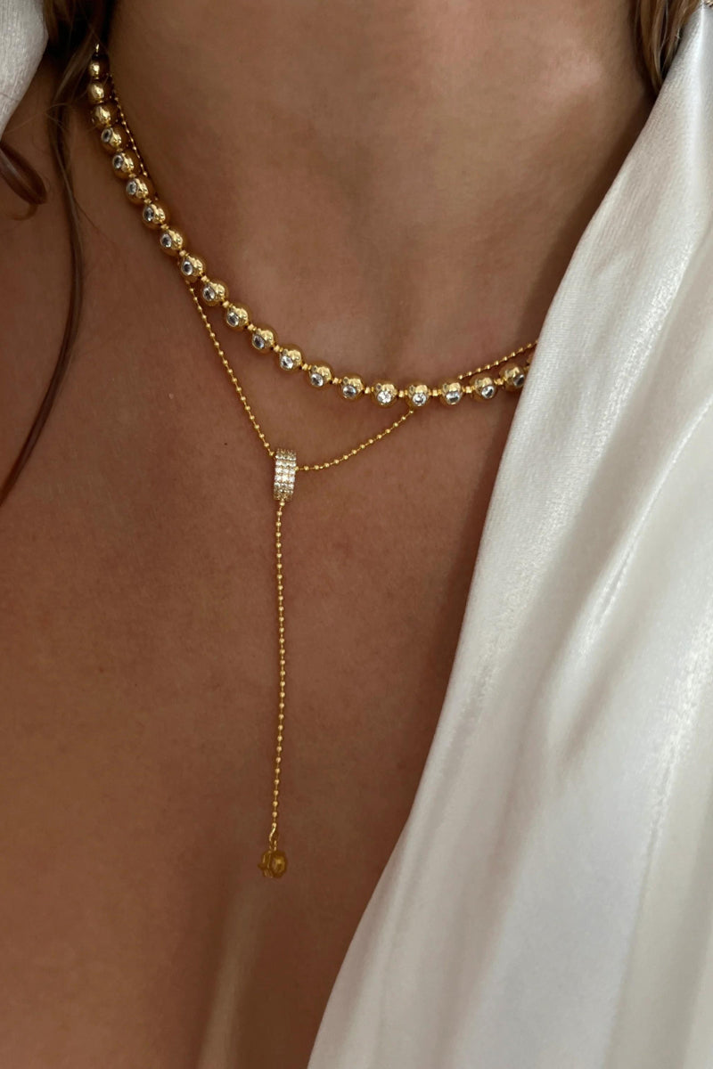 gold ball chain necklace with pave pendant by luv aj