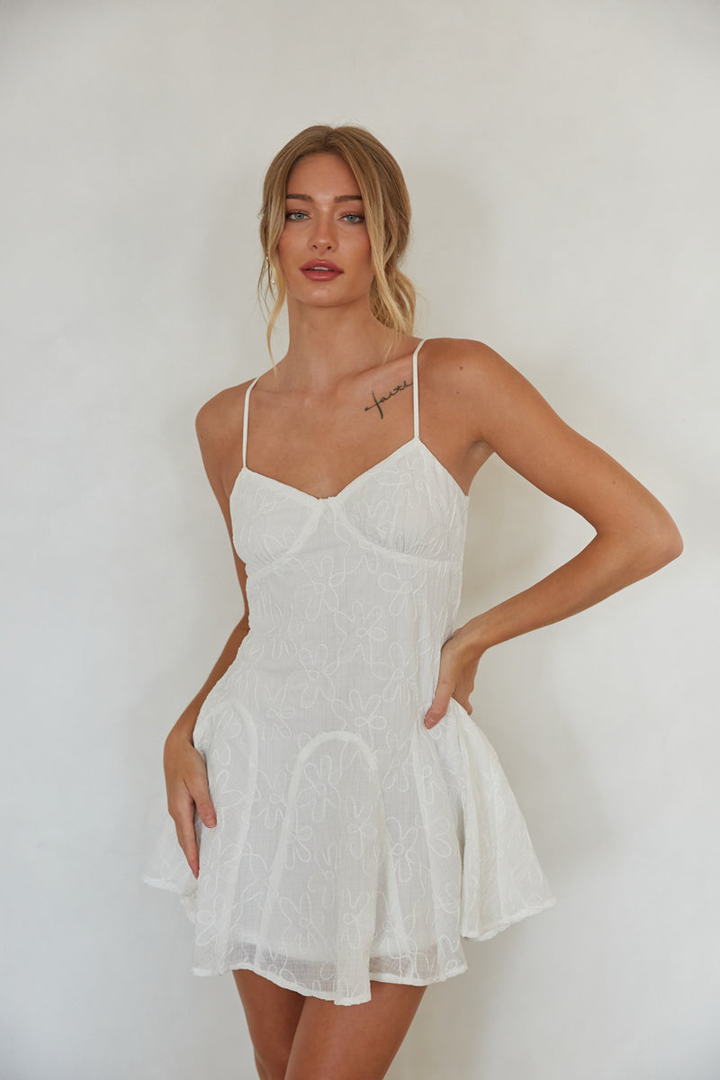 Beckett Floral Embroidered Mini Dress Shop American Threads Boutique White / L Beckett Floral Embroidered Mini Dress Shop American Threads Boutique White / L