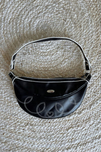 black faux leather western embroidered shoulder bag
