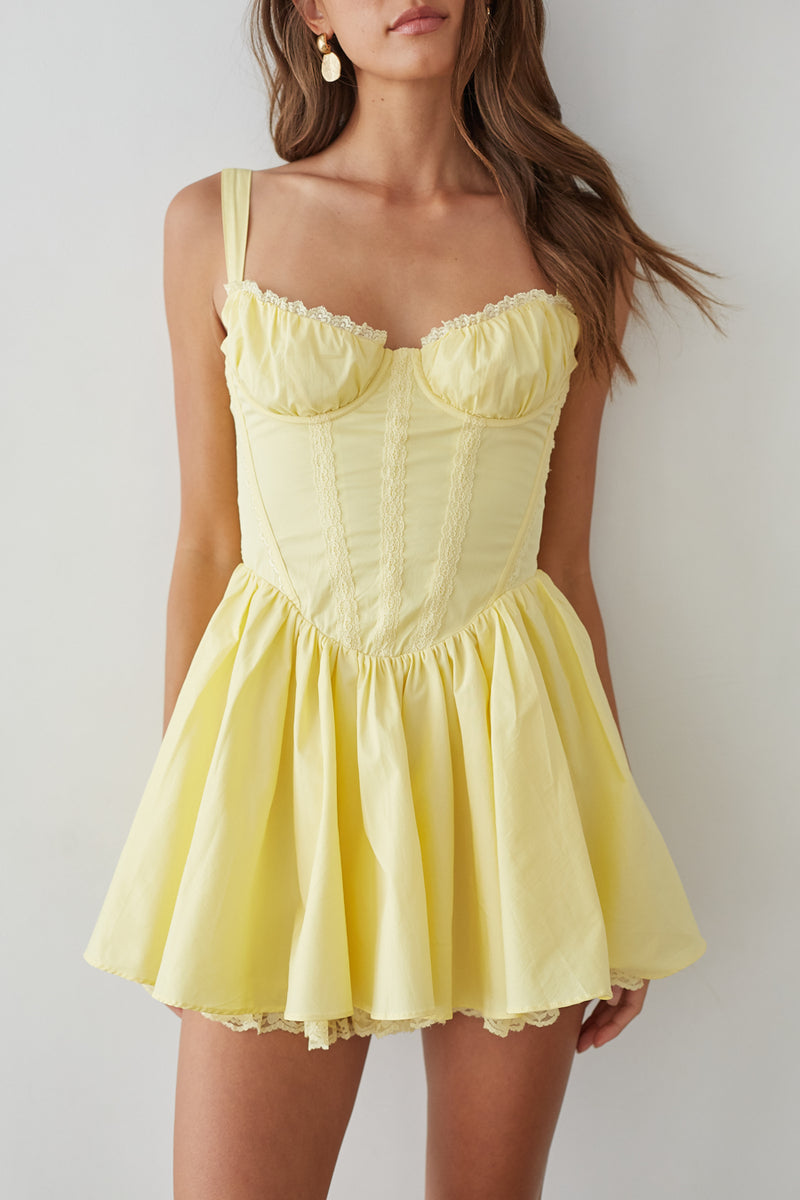 Belle Lace Trim Corset Mini Dress | Shop American Threads Boutique Butter Yellow / M Belle Lace Trim Corset Mini Dress | Shop American Threads Boutique Butter Yellow / M
