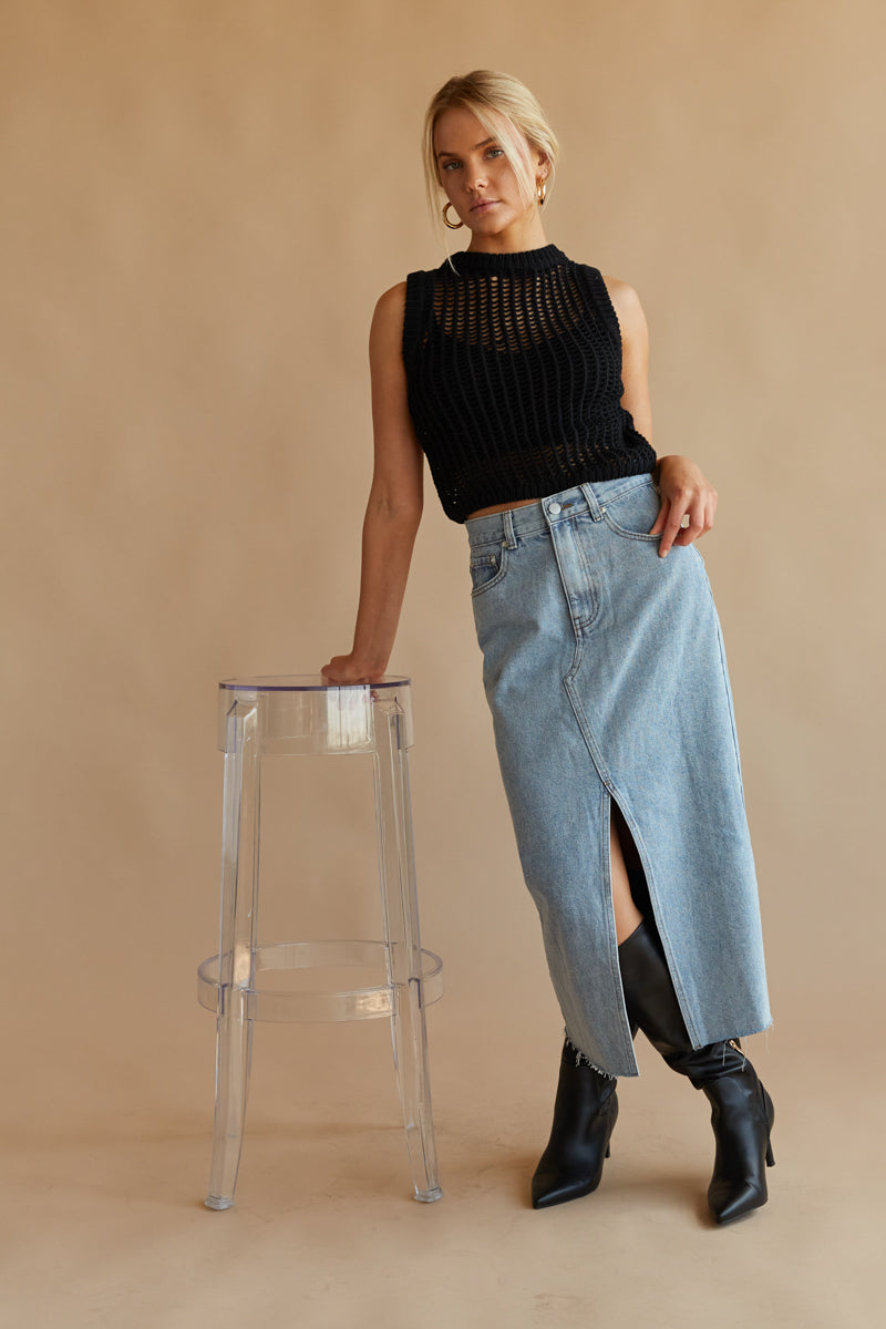 High Waist A-Line Midi Skirt in Black - Retro, Indie and Unique Fashion