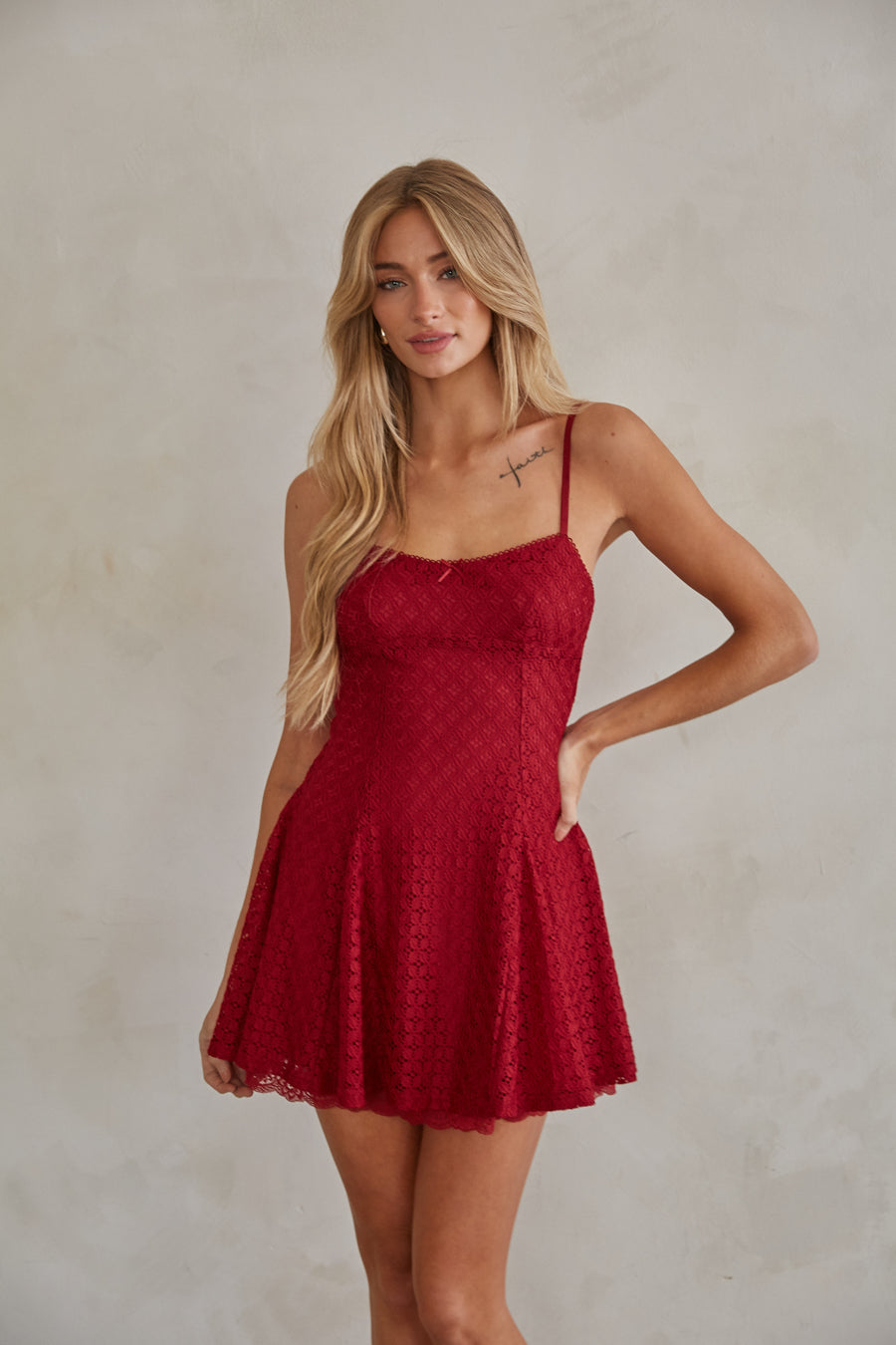 Betty Lace Fit and Flare Mini Dress Shop American Threads Dress Shop Crimson / M Betty Lace Fit and Flare Mini Dress Shop American Threads Dress Shop Crimson / M