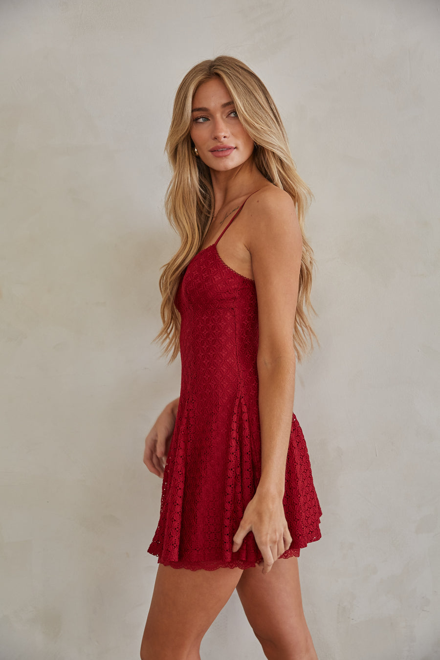 Betty Lace Fit and Flare Mini Dress • Shop American Threads Dress Shop Crimson / M
