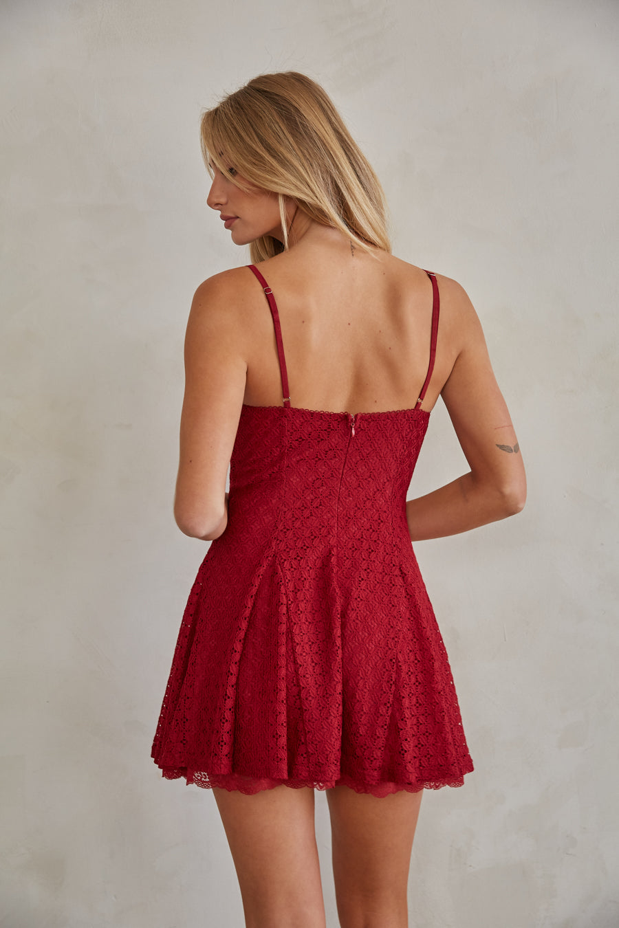 Betty Lace Fit and Flare Mini Dress • Shop American Threads Dress Shop Crimson / M