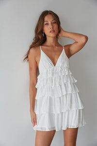 white ruffle mini dress - white sundress - 2023 ruffle summer dress