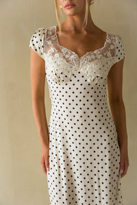 Front View | Polka Dot lace trim Maxi Dress | Sunny Picnic Dress