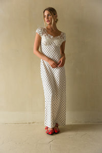 Front View | Polka Dot lace trim Maxi Dress | Beach vacation Dress