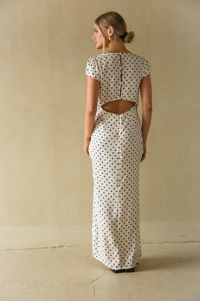 back View | Polka Dot lace trim Maxi Dress | Beach vacation Dress