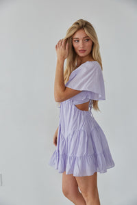 flowy open back babydoll dress - lilac tie front mini dress - purple babydoll summerdress