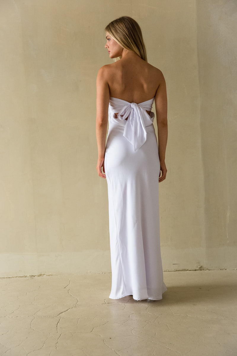 Britt Strapless Tie Back Maxi Dress Shop American Threads Women's Trendy Online Boutique White / XS Britt Strapless Tie Back Maxi Dress Shop American Threads Women's Trendy Online Boutique White / XS