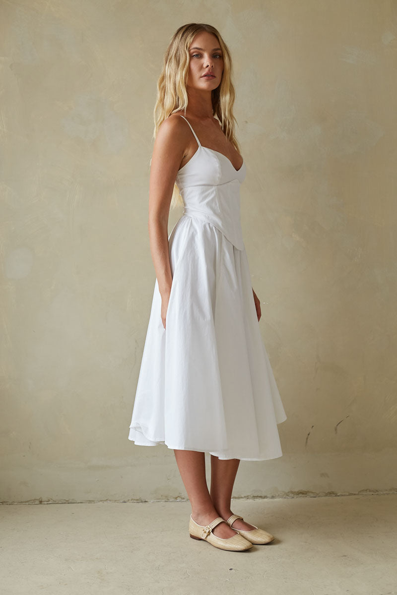 Britton Corset Midi Dress, White / M