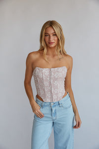 dusty rose strapless jacquard corset top