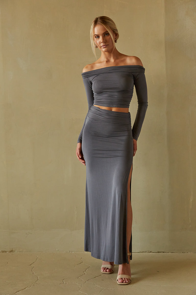 Carrington Long Sleeve Top, Charcoal / L