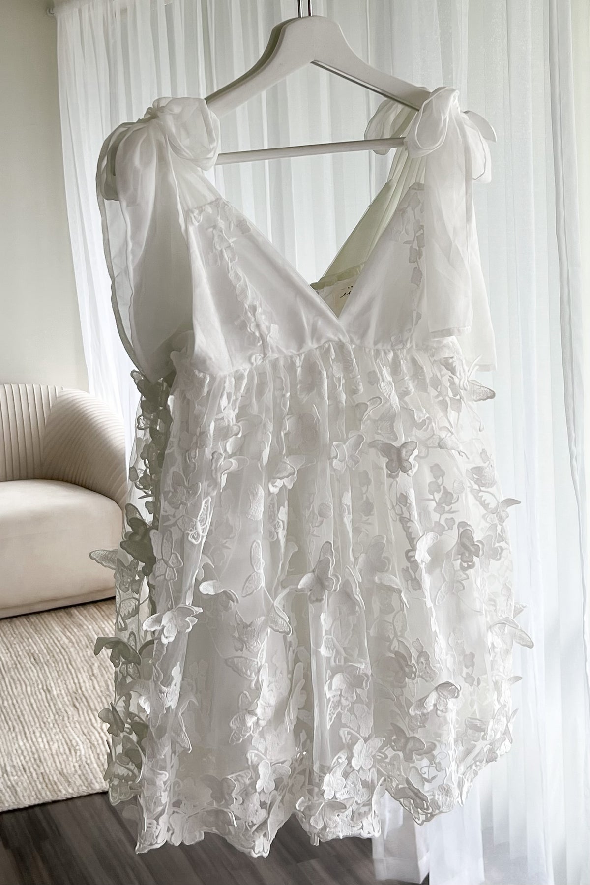 stunning butterfly babydoll dress with bow tie straps - bridal - white graduation dress