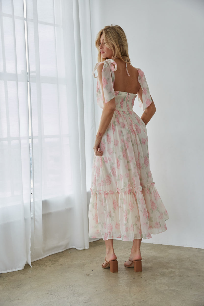 floral maxi dress with sleeves Pale Blue Mother of the Groom Dresses V-Neck Long Floor Length Evening Gown Lightweight lined design in cream and rust floral. Celine Floral Tie Strap Bustier