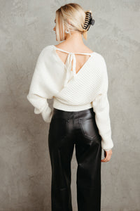 white open back sweater - white criss cross sweater - white sweater outfit