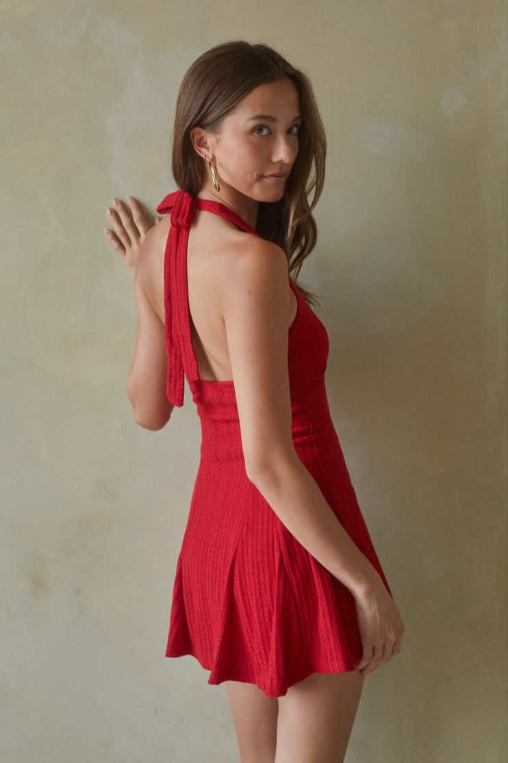 Colleen Halter Knit Mini Dress | Shop American Threads Boutique Red / XS Colleen Halter Knit Mini Dress | Shop American Threads Boutique Red / XS